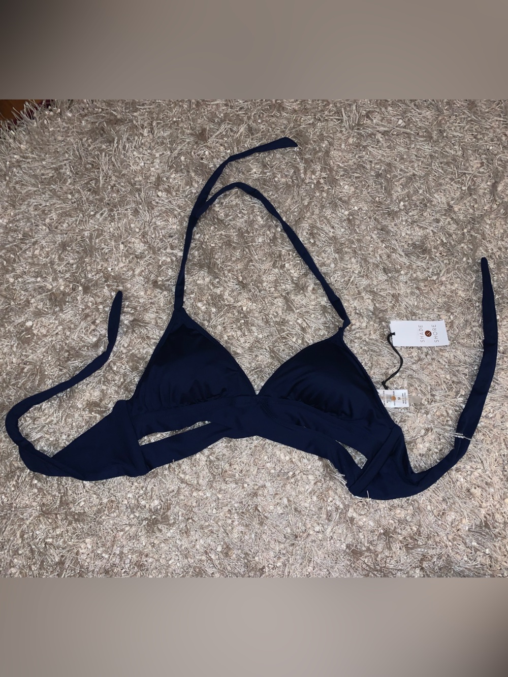 Shade & Shore Navy Blue Triangle Bikini Top padded size M NWT